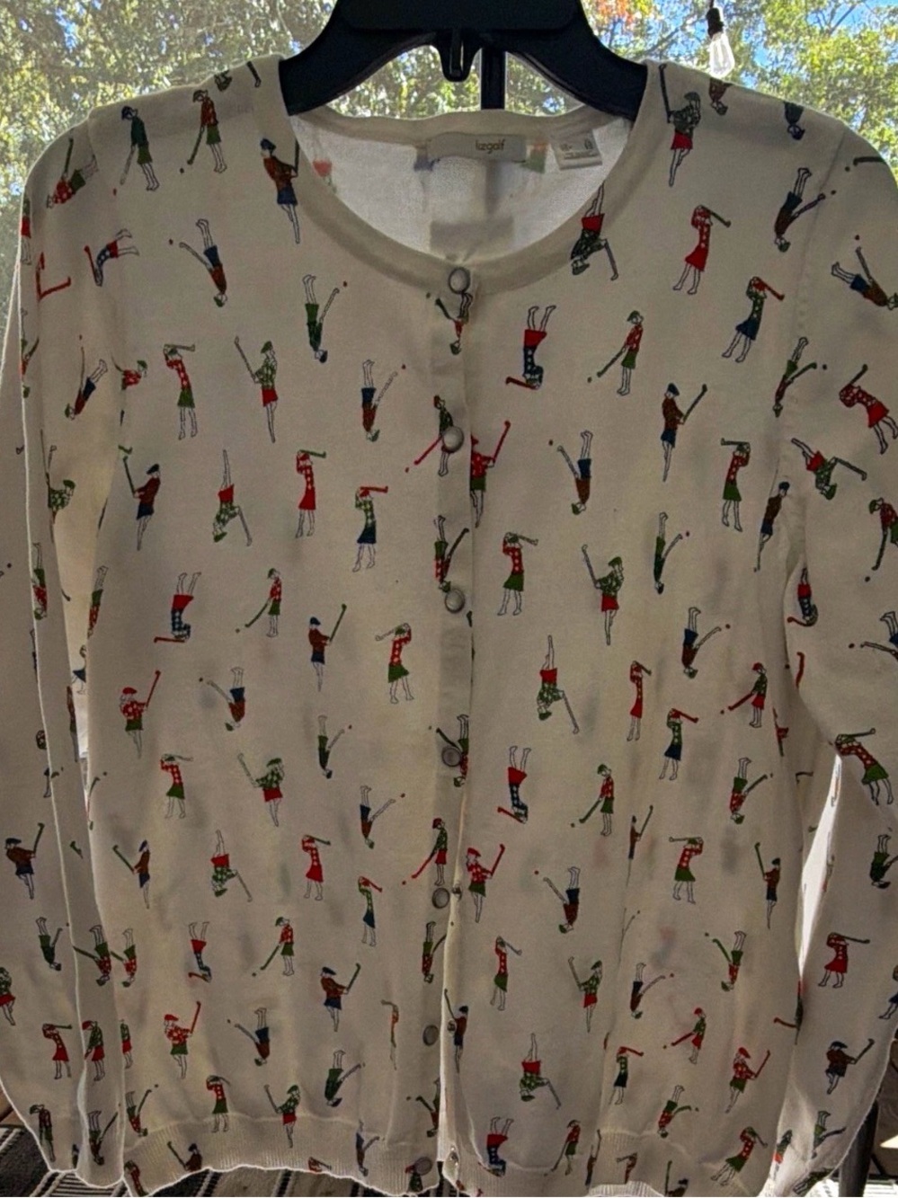 Liz Claiborne White Holiday Golf-Print Cardigan